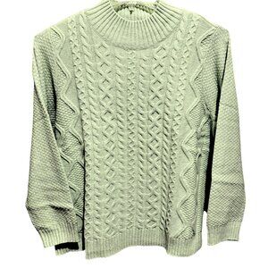 J. Jill Womens XLP Sage Mist Cable Knit Sweater Mock Neck Long Sleeve Pullover